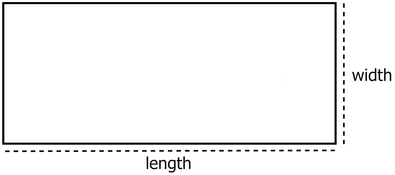 Diagram of a rectangular aquarium showing the length and width dimensions
