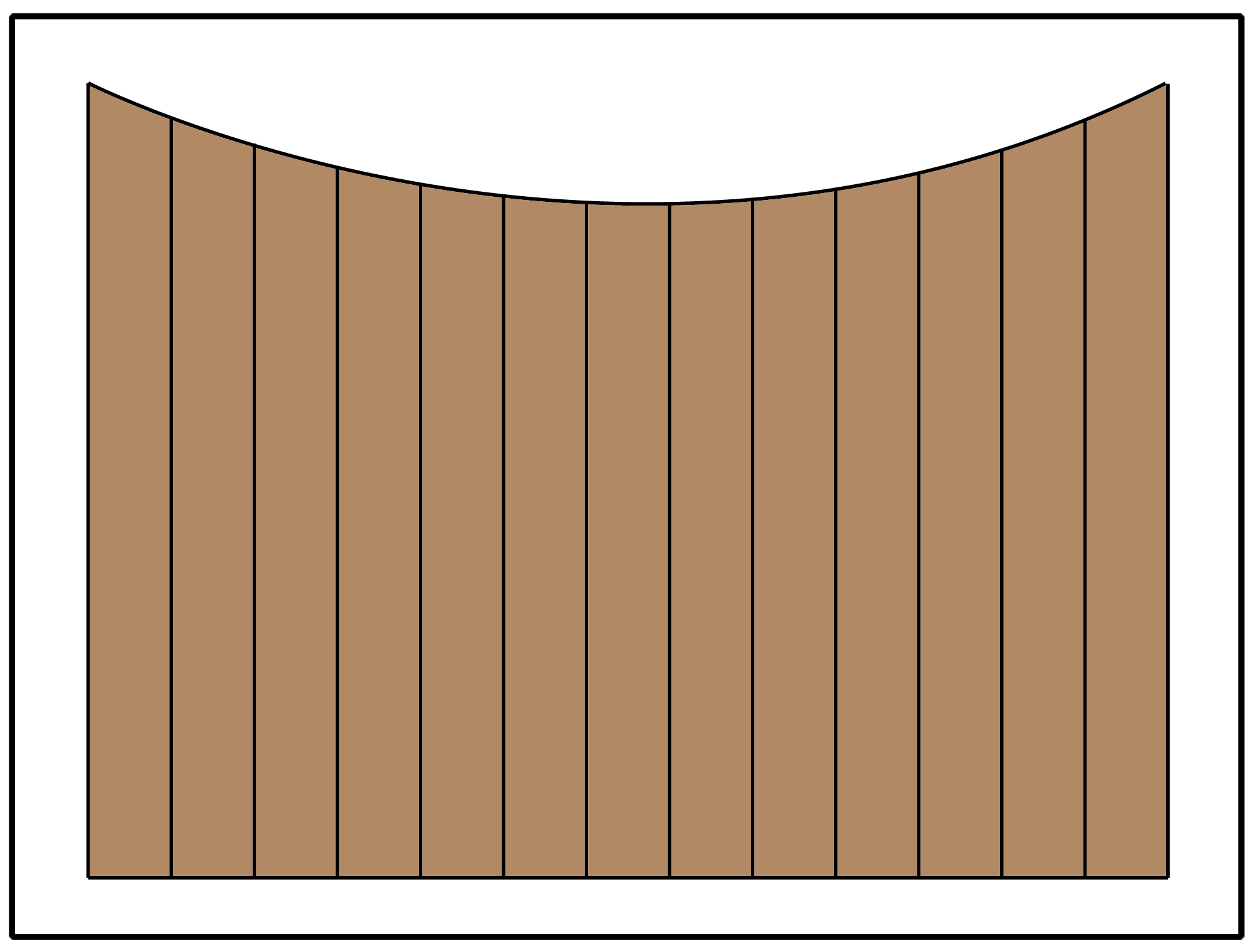 Privacy fence with an scalloped curve in the panel